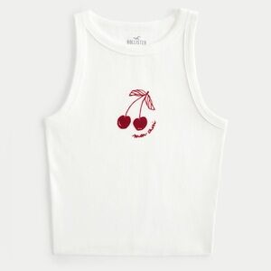 Hollister Ribbed Mon Cheri Cherry Tank White Baby Tee XXS NWT